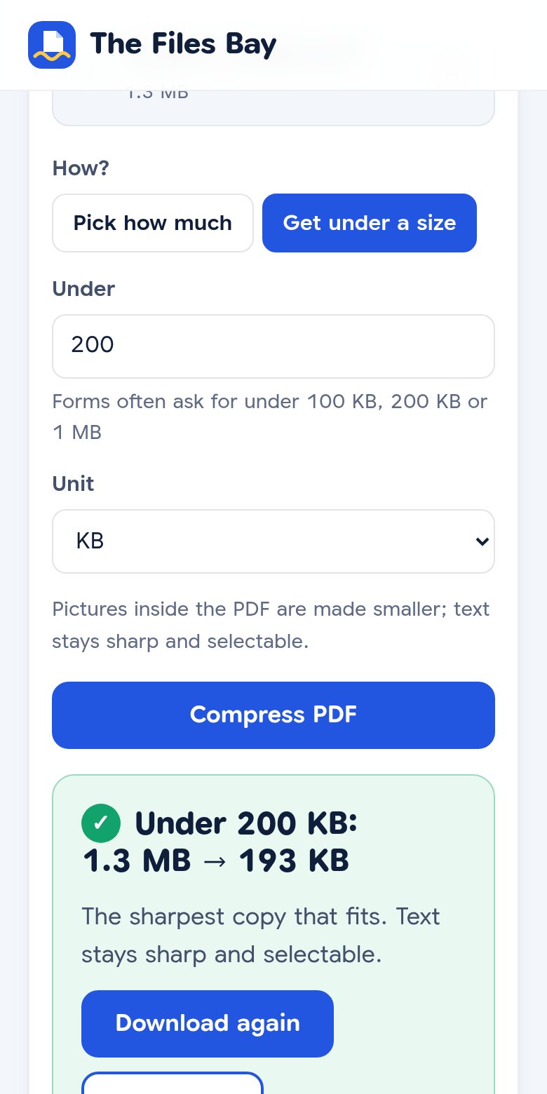 The result on a phone: Under 200 KB, 1.3 MB to 192 KB